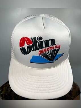 Vintage OLIN Corp Charleston - Mesh Snapback Trucker Hat Cap RARE white vintage